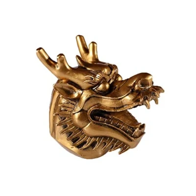 Imagen de Lachineuse Figura de Cabeza dragón Chino Estatuilla 13,5 x 15 11 cm símbolo Potencia, Fuerza y longevidad Decoración asiática China para Oficina, hogar, Color Dorado