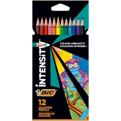 Imagen de BIC Intensity Triangle Lápices de Colores, Mina 1,3 mm, Resina sin Madera, Resistente a los Golpes Colores Surtidos, Pack 12