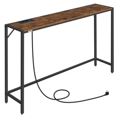 Imagen de MAHANCRIS Mesa de Entrada, Sofá Estrecha, Consola, Estructura Metálica, para Detrás del Sofá, Estilo Minimalista, Salón, Pasillo, Vestíbulo, Marrón ACTHR112UE01
