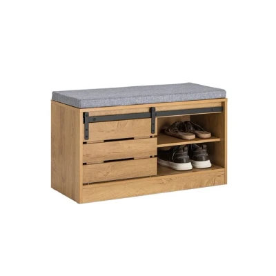 Imagen de SoBuy FSR120 HG Banco Zapatero con Puerta corrediza de Granero Armario Almacenamiento para Entrada Estantes 80 x 35 48 cm ES