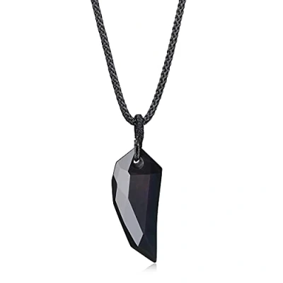 Imagen de COAI Collar con Colgante Diente de Lobo en Obsidiana Negra Piedra Natural Encaje Ajustable