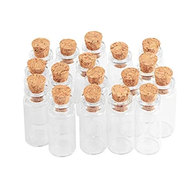 Imagen de Jarvials 1.4ml Pequeñas Botellas de Vidrio Transparente con Frascos Vacíos Corcho Mini 100pcs Piezas para Mensajes, Aceites, Perfumes,Decoraciones