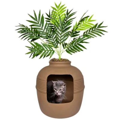 Imagen de Good Pet Stuff Caja de Arena Oculta en Maceta, Original, Plantas Artificiales, para Gatos, ventilada y Filtro Olor, fácil Limpiar, marrón Moca, 50,8 cm Ancho x 50,17