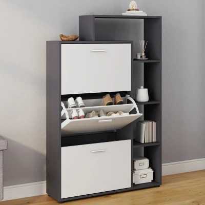 Imagen de IDMarket Zapatero KLARK gris 3 puertas blancas con estante