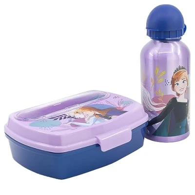 Imagen de Set de botella aluminio 400 ml y fiambrera con cubiertos Frozen