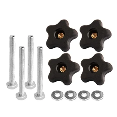 Imagen de PowerTec 71070 T Track Knob Kit con perilla de 5 estrellas, pernos roscados 1/4 20 y arandelas, juego 12 piezas, pista en T, accesorios para plantillas
