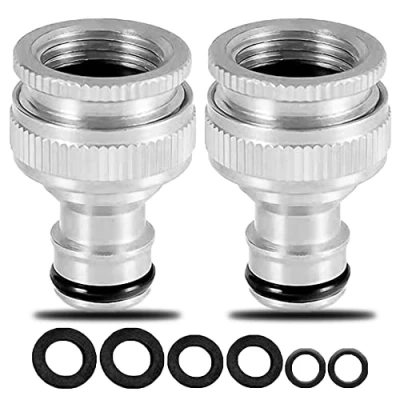 Imagen de adaptador de conector grifo manguera latón, 3/4 pulgadas y 1/2 2 en 1 latón hembra para manguera, roscado (plata)