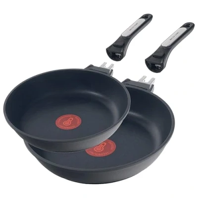 Imagen de ECODE® Sartenes 24/28 cm con 2 Mango Extraible, Antiadherentes y Indicador de Temperatura Óptima Aptas para Horno, Lavavajillas Todas las Cocinas Aluminio Fundido Inoxidable (24 + 28 cm)