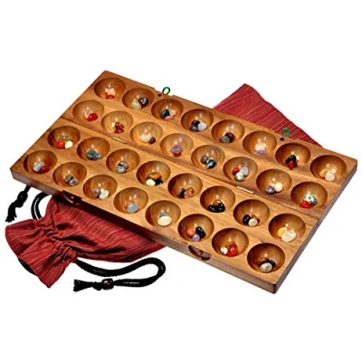 Imagen de LOGOPLAY 85 Hus Bao Kalaha Juego de alubias Conchas Piedras Preciosas Hecho Madera Samena Que Incluye y Bolsa Tela