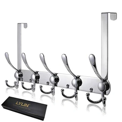 Imagen de LYLIN Perchero Puerta, Colgador Puerta en Acero Inoxidable con 15 Ganchos, Ganchos de para Dormitorio Baño Pasillo y Cocina (Plateado, Espesor Menos 2 cm)