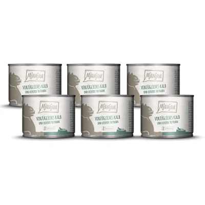 Imagen de MjAMjAM comida húmeda premium para gatos excelente ternera y pavo con deliciosas zanahorias, pack de 6 (6 x 200 g), sin cereales extra carne