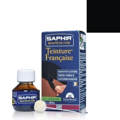 Imagen de SAPHIR Tintura Francesa 50 ml Tinte para Cuero Liso, Ante, Nubuck y Aterciopelado (Negro 01)