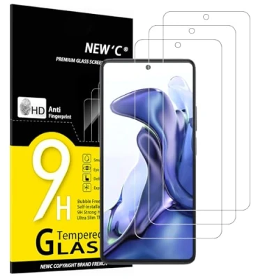 Imagen de NEW&#039;C Juego de 3 protectores pantalla cristal templado para Xiaomi 11T 5G / Pro 5G, antiarañazos, ultra resistente (0,33 mm HD transparente) Dureza 9H