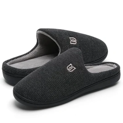 Imagen de WateLves Zapatillas Hombre Mujer Invierno CáLido Zapatos Memory Foam Casa Antideslizante Pantuflas (Negro gris clásico, 40/41 EU)