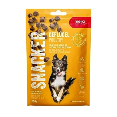 Imagen de MERA Snacker Aves de Corral (1 x 200 g), sin Cereales, golosinas Suaves para Perros Entrenamiento o como Aperitivo, sabrosas carnosas Todos los