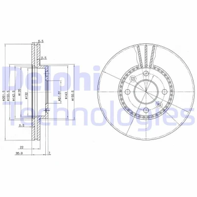 Imagen de DELPHI BG2693 Disco de freno 262 22 4 ventilado aceitado sin procesar cojinete rueda, anillo sensor ABS RENAULT: MEGANE 1 Coach, LAGUNA