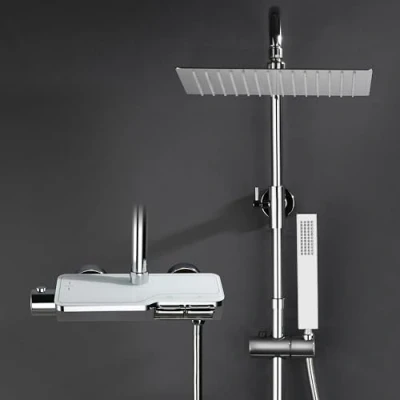 Imagen de Görbach Columna de Ducha con Rubinetto Termostatico Set Grifo, Acero Inoxidable y Alcachofa Baño Cabezal Iluvia Gris bronce cepillado (30x30cm cuadrado)