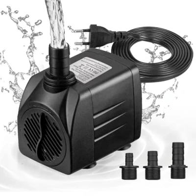 Imagen de Mini bomba de agua, (1800 L/H, 25 W), para estanque, fuente altura máxima pulverización 2 m, ventosas en la parte inferior, cable conector 1,8 m con 3 boquillas W)