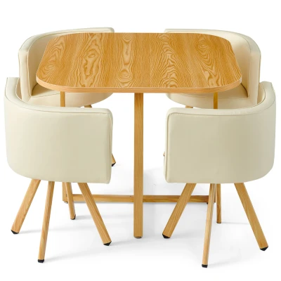 Imagen de Conjunto nordico de mesa y 4 sillas Oslo roble con PU beige Menzzo
