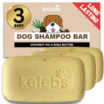 Imagen de Kelebs Champu Perro Sólido Fortalece El Subpelo Y Previene La Pérdida De Pelo para Pelaje Largo Corto Natural con Aceite Coco Manteca Karité Sin Plástico Vegano, 3 Piezas