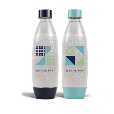 Imagen de Sodastream Lote de 2 botellas 1 l para máquina agua con gas y soda Tecnología Snap &amp; Lock Clipser Compatible lavavajillas Sin BPA Detalles azul oscuro cian