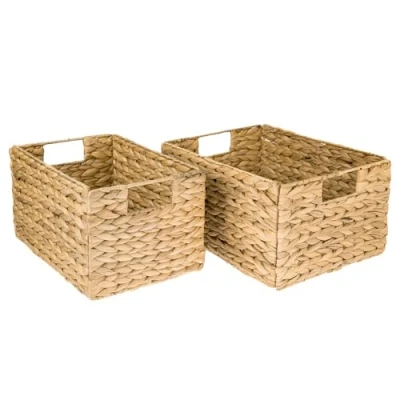Imagen de HMF Cesta plegable trenzada de algas marinas jacinto agua, juego 2, tamaño M + L