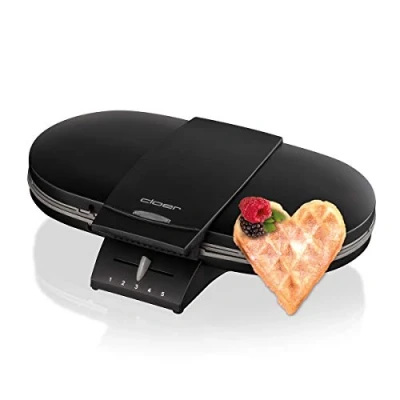 Imagen de Cloer 1320 Gofrera doble para 2 gofres de corazón clásico, 1200 Vatios, tamaño gofre 15.5 cm, señal lámparas piloto, carcasa metal mate, negro