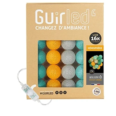 Imagen de GuirLED Guirnalda luminosa con bolas de algodón LED USB Luz nocturna para bebé 2h Adaptador red doble 2A incluido 3 intensidades 16 1,6 m Hemisferio