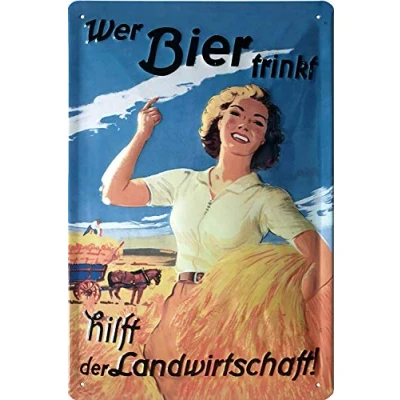 Imagen de Mehr Relief Schilder hier... Rahmenlos Cartel para bar con texto en alemán &quot;Wer Bier trinkt hilft der Landwirtschaft!&quot; (30 x 20 cm)