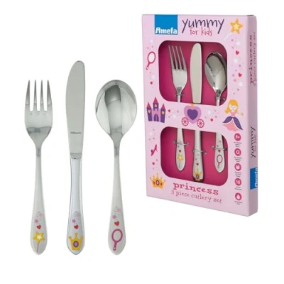 Imagen de Amefa Juegos de Cubiertos para niños, Acero Inoxidable, Plata, 3 Teilig, Princess