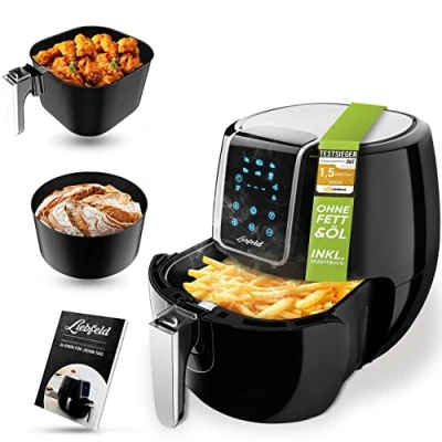 Imagen de Liebfeld Kit Freidora de aire caliente [1800 W] con cesta para pan I Airfryer XXL sin grasa ni aceite (XXL)