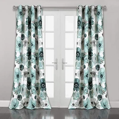 Imagen de Lush Decor Insulated Grommet Leah Ojal con Aislamiento Floral, Poliéster, Azul, 52&quot; W x 108&quot; L