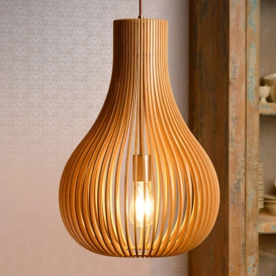 Imagen de Lucide Lámpara colgante Bodo, madera de color claro