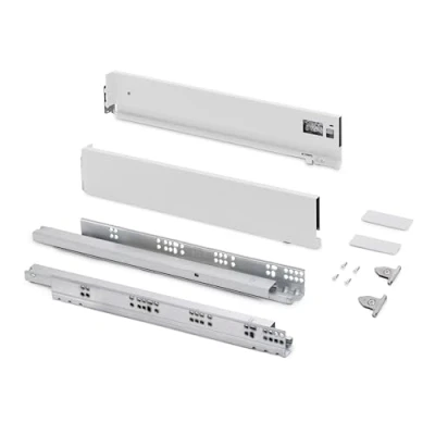Imagen de Emuca Kit cajón para cocina o baño con regulación 3D, altura 93mm, profundidad 500mm, 60 Kg, cierre suave, tableros no incluidos, Acero, Blanco