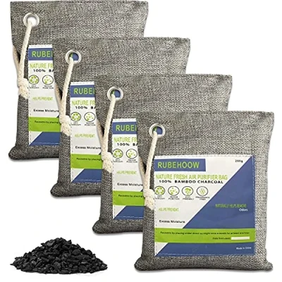 Imagen de RUBEHOOW Bolsas de purificación aire carbón activo bambú natural, ideales para neutralizar olores en armarios zapatos, neveras, ropa, hogares con mascotas y automóviles