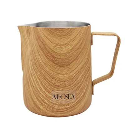 Imagen de Abcsea 1 Pieza Jarra de Leche Acero Inoxidable, Espuma Leche, Color Madera 350ml/12oz