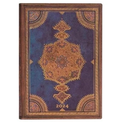 Imagen de VARZI Selección de papelería 1956 Agenda Paperblanks 2024, 12 meses Flexis, Midi, diario, arte encuadernación Safavita, índigo 12,5 x 17,5 cm