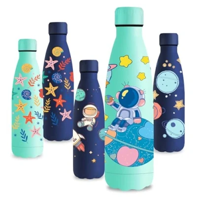 Imagen de Vikastar Botella Termica, 0.5L Sin BPA, Agua Acero Inoxidable, Reutilizable, Cantimplora, a Prueba de Fugas, Doble Aislamiento, para Niños, Deportes, Verde Astronauta