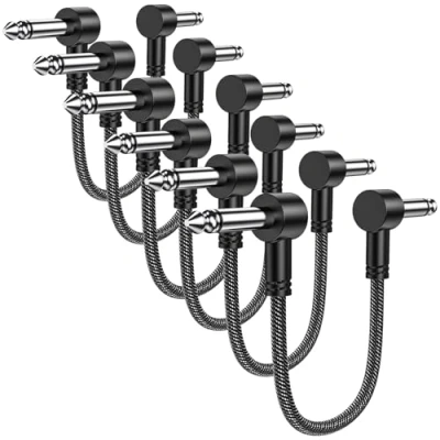 Imagen de MOSWAG Cable de Conexión para Guitarra de, Instrumento Pedal Efecto Enchufe Recto 15CM, Compatible con Guitar pedals, Amplifier, Mixing console (Pack 6)