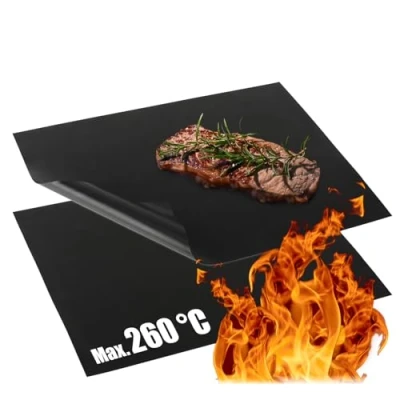 Imagen de COM FOUR® 2x Tapete para Parrilla Barbacoa Hecho de Teflón Horno Resistente al Calor Lámina Antiadherente y Hornear (2 piezas negro)