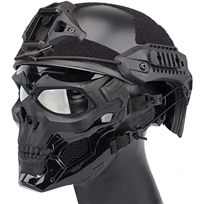 Imagen de Casco táctico rápido ABS con rieles Laterales y Soporte NVG Cráneo Ajustable Máscara Facial Completa Protector Airsoft Paintball para Exteriores