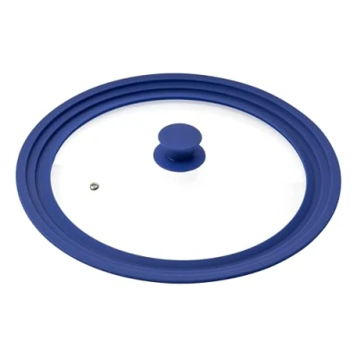 Imagen de bremermann Tapa de Cristal Universal con Borde Silicona, 30/32/34 cm, Grande (Azul)