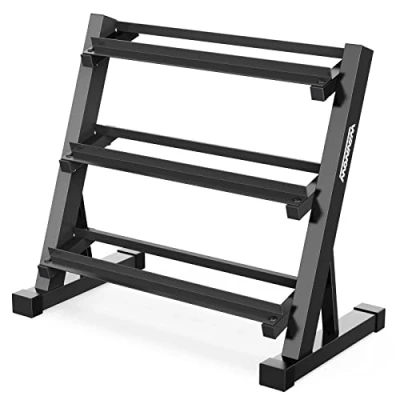 Imagen de WINNOW, estante para mancuernas de 3 niveles, gimnasio en casa, soporte almacenamiento mancuernas, pesas