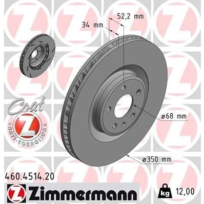 Imagen de ZIMMERMANN 460.4514.20 Disco de freno 350 34 6/5 5 112 ventilación interna, ranurado revestido altamente carbonizado PORSCHE: Macan