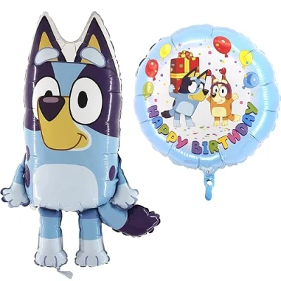 Imagen de Toyland® Paquete de 2 Globos Azules Globo Redondo Feliz Cumpleaños 45,7cm (18&quot;) y Grande con Forma Azul 81,3cm (32&quot;) Decoraciones para Fiestas Infantiles