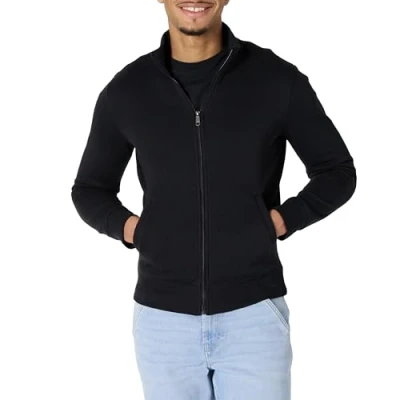 Imagen de Amazon Essentials Sudadera de Forro Polar con Cuello Perkins y Cremallera Completa Hombre, Negro, M