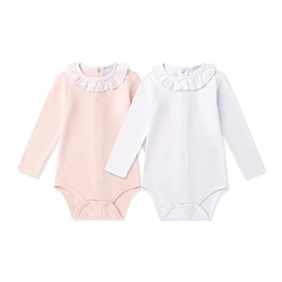 Imagen de AMOMÍ Body Cuello Batista Bebés Pack de 2 Pcs 1 9 Meses 100% Algodón (1 Mes, Rosa Blanco)
