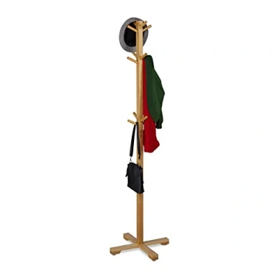 Imagen de Relaxdays Pie Bambú, Colgador Chaquetas con 12 Ganchos, 179,5 x 50 cm Aprox, Perchero Árbol, Natural