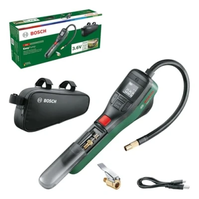 Imagen de Bosch bomba de aire bicicleta/compresor a batería EasyPump (3,0Ah; 3,6V,función parada automática; 150 psi, 10,3 bar;USB C, 3 adaptadores, Enchufe conexión rápida, Bolsa para bicicleta)
