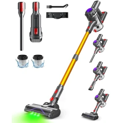 Imagen de VACTechPro V15 Aspiradora sin Cable,35kPa Aspirador de Mano,6 en 1 Inalámbrica con 35minutos autonomía y batería extraíble,Aspirador Escoba Ideal para Pelo Mascota/Alfombra/Suelo Duro&amp;Oro